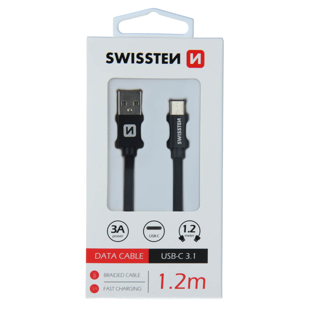 Textilný dátovy kábel Swissten USB / USB-C 1,2 M - čierny